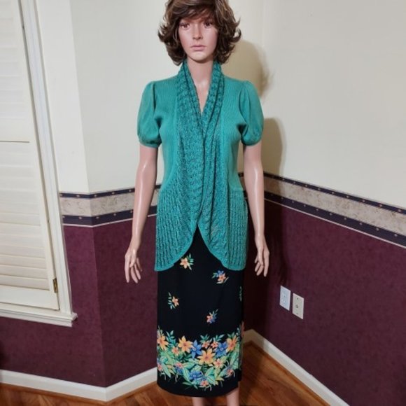 VINTAGE SAG HABOR MULTI FLORAL SKIRT W/PUFF SHORT SLEEVE SHRUG NWT - Picture 2 of 12